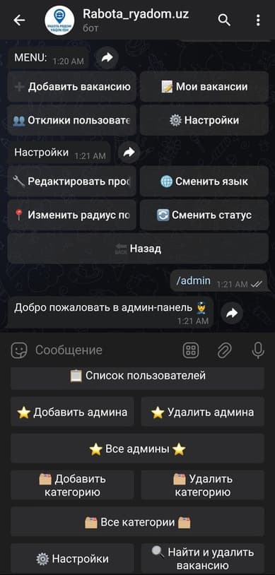 Панель администратора Telegram-бота